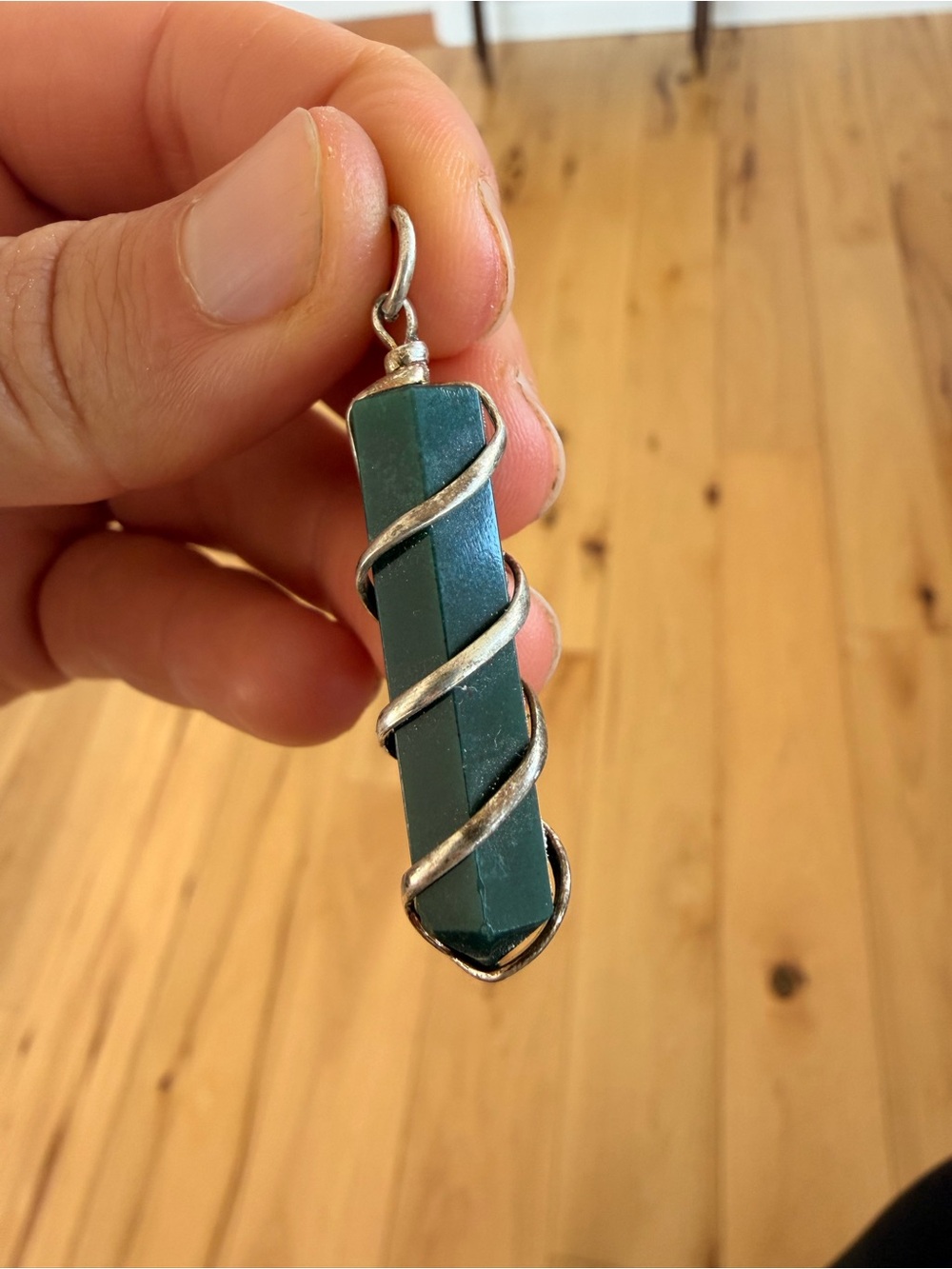 Green Stone Spiral Wrap Pendant Necklace
